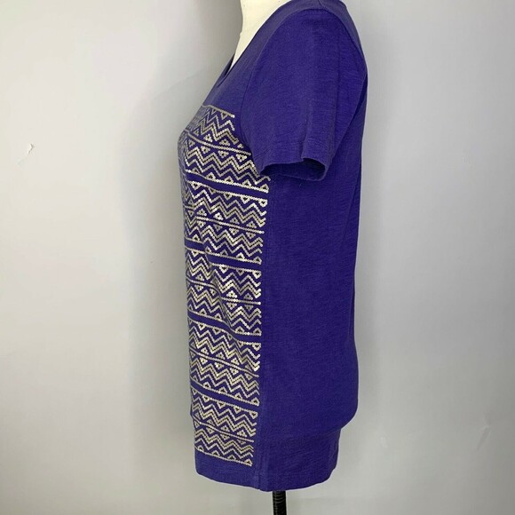 J Crew Geometric Gold Sequin Tee Shirt Women Small Purple - Picture 5 of 9